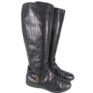 NINE WEST! BLACK GENUINE LEATHER WRAPPED STRAP & BUCKLE "NO HEEL" BOOTS! SZ 7.5M